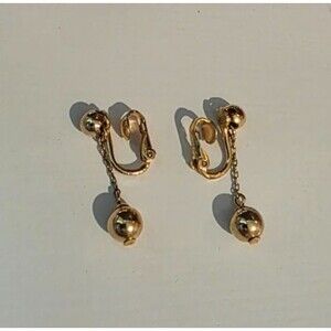 Vintage Signed Napier Gold Tone Ball Dangle Clip On Earrings